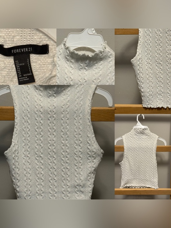 Forever 21 Tops - Forever 21 White Cable Knit Sleeveless Mock Neck Tank